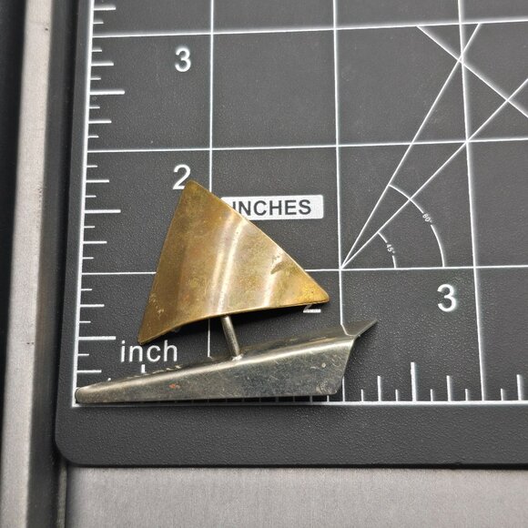 VTG Brass & Stainless-Steel Modernist Abstract Brooch Pin 2.25" Signed 00 - Picture 4 of 4